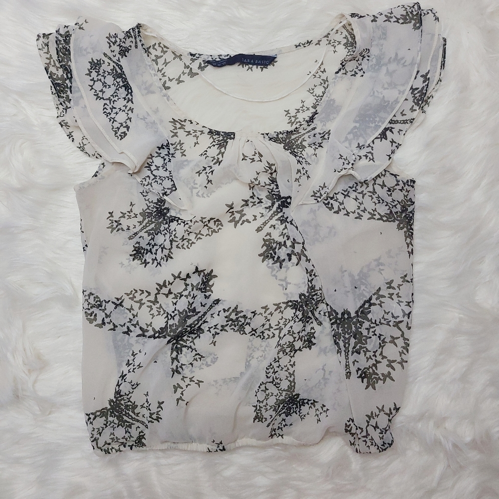 Zara Basic | Butterfly Sleeve Sheer Blouse sz sm